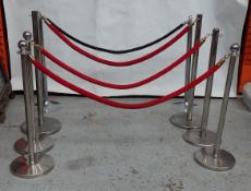 8 x Restaurant Cafe Barrier Posts / Stands With 5 Queue Ropes – Used, Recently Removed From An