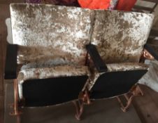 1 x A Pair Of Antique Cinema Seats On Base - Both Chairs And Base Have Been Expertly Re-