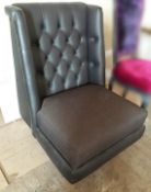 1 x Bespoke Dark Brown High Button Back Leather & Fabric Armchair With Cushion - Expertly Built