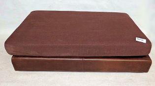 1 x Bespoke Large Brown Leather Pouffe With Large Fabric Covered Seat Cushion - Dimensions: H40 x W1