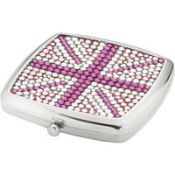 10 x ICE LONDON Union Jack Silver Plated Compact Mirrors - Colour: Pink - MADE WITH 