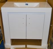 1 x Vogue ARGO White Gloss 800mm Bathroom Vanity Unit With Wash Basin - Vinyl Wrap Coating for