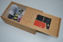 1 x Electro Harmonix Wooden Storage Box With Guitar Accessories Including Single Coil Pickup, Pin