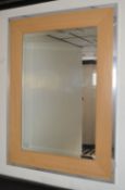 1 x Mirror with Silver Outer Frame with Wooden Insert