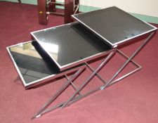 1 x Set Of 3 Z-Shape Nesting Side Tables with Black Glass Tops