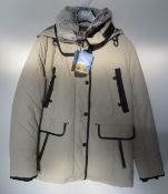 1 x Steilmann Kirsten Size 12 Womens Cream Quilted Coat / Jacket with Faux Fur Lined Collar -