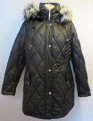 1 x Steilmann Kirsten Size 12 Womens Black Quilted Coat with Grey Faux Fur Lined Hood - CL210 -