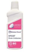 12 x Kitchen Force 750ml Drain Unblocker - Premiere Products - Powerful Alkaline Drain Cleaner -