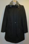 1 x Steilmann Kirsten Size 12 Womens Black Coat with Faux Fur Lined Hood - CL210 - Ref SC1014 -