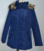 1 x Steilmann Hooded Womens Winter Coat / Parka In Blue - UK Size 12 - Features A Detachable Hood