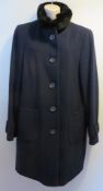 1 x Steilmann Kirsten Size 12 Womens Long Black Coat with Faux Fur Collar - CL210 - Ref SC1024 -