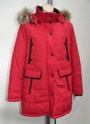 1 x Steilmann Womens Easy Care Winter Coat - Windproof - Features Hood With Detachable Faux Fur Trim