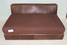 1 x Bespoke Brown Leather Sofa With Large Fabric Covered Seat Cushion - Dimensions: W130 x D92 x