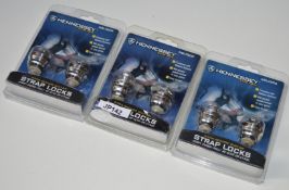 3 x Hennessey Xtra Secure Guitar Strap Locks - New in Blister Packets - Jump, Swing and Be Alive