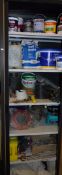 1 x Romeo Storage Cabinet With Contents - Oak Sliding Doors - Contents Include Various Paints,
