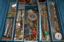 1 x Metal Fold Out Tool Box With Contents - Includes Various Tools and Brass Plumbers Fittings -