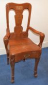 1 x Vintage Bespoke Carved Solid Wood Chair With Drawer - Inscribed With The Initials 