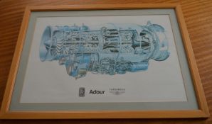 1 x Rolls Royce Adour Turbomeca Framed Picture - Lightwood Frame With Border - CL202 - Ref EN163 -