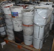 Approx. 36 x 20 Litre Assorted Tins of Paint inc. Roof & Tile, Thermilate + More - Ref: DRT0234 - C