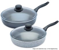 6 x 28cm Non-stick Aluminum Frying Pans with Glass Lids - Colour: Dark Grey - High Quality - Made In