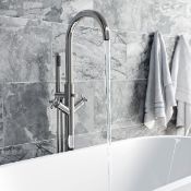 1 x Alexa Freestanding Cross Head Bath Filler With Shower Head - Brass Freestanding Bath Filler With