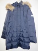 1 x Steilmann Kirsten Size 12 Womens Dark Blue Quilted Coat / Jacket with Faux Fur Hood Trim - CL210