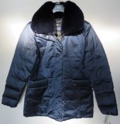 1 x Steilmann Kirsten Size 12 Womens Deep Blue Quilted Coat / Jacket with Faux Fur Collar -