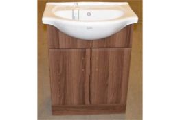 1 x Vogue Bathrooms LUNA Semi Recessed Sink Bathroom Wash Cabinet in Walnut with Kutahya Vitrifiye