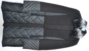 1 x Steilmann Kirsten Size 12 Womens Black Quilted Coat / Jacket with Faux Fur Neck - CL210 - Ref