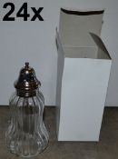 24 x Glass Sugar Shaker with Silver Coloured Top - Ref: FJC014 - CL124 - Location: Bolton