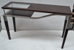 1 x Retro Wooden Console Table with Metal Frame and Glass Insert - AE004 - CL007 - Location: