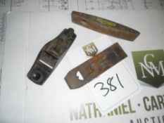 Selection of Vintage tools including plane and spirit level and 2 Vintage Hand Turn Drills. Please