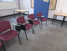 Cloth upholstered tubular framed chairs with writi