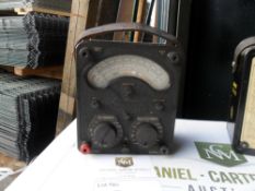 Universal Avometer Model 8. Black plastic. With glass panel at top. A timeless piece of British