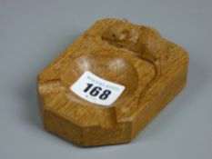 A Robert 'Mouseman' Thompson carved oak ashtray with signature mouse to the top, 10 cms long
