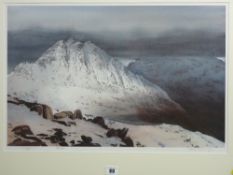 ROB PIERCY coloured limited edition (401/500) print - snowcapped Tryfan, signed, 37.5 x 56 cms