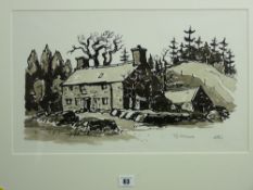 SIR KYFFIN WILLIAMS RA colourwash print - Ty Mawr, original printed initials but with copy of