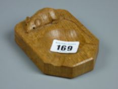 A Robert 'Mouseman' Thompson carved oak ashtray with signature mouse to the top, 10 cms long