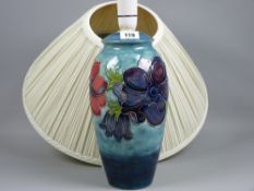 A Moorcroft Anemone table lamp and shade, graduated blue grey ground, impressed 'Moorcroft, Made
