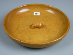 A Robert 'Mouseman' Thompson carved oak shallow bowl with central signature mouse and adzed
