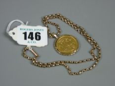 A Victorian full gold sovereign, 1893 in a full mount marked 375 on a nine carat rose gold clasp and