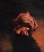 DAVID KNIGHT oil on canvas - man and woman nudes in sexual pose, signed, 62 x 51cms