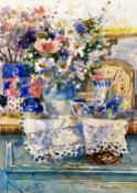 ANDREW DOUGLAS FORBES watercolour - still-life of flowers in a vase on dresser, signed and dated