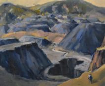 GARETH PARRY oil on board - quarried North Wales landscape with figure painting, entitled verso '