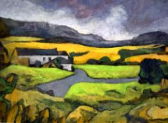 JOHN ELWYN watercolour - landscape with buildings, entitled on Attic Gallery label verso 'Imminent