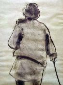 WILL ROBERTS charcoal - study of the rear of a lady with stick, signed and dated verso 1987, 36 x