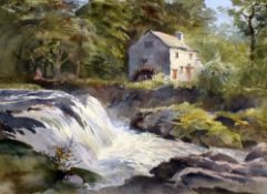 ARTHUR MILES watercolour - mill and river, entitled verso, signed and dated 1973, 24 x 33cms
