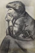 WILL ROBERTS early charcoal study - three quarter portrait of a seated figure, entitled verso '