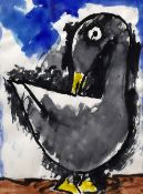 JOSEF HERMAN watercolour - standing duck with yellow bill and feet, 24 x 18cms