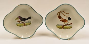 SWANSEA POTTERY - pair of shaped shallow dishes with green border, both having interiors painted